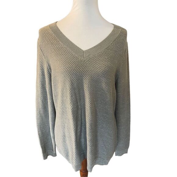 Croft & Barrow Gold Shimmering  V-Neck Long Sleeve Sweater Size Large-EUC - Picture 2 of 10